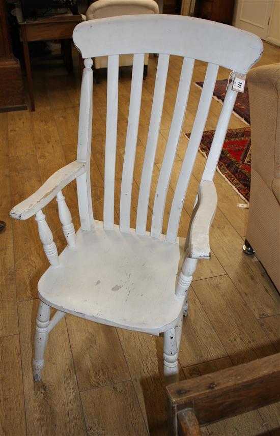 A Victorian painted pine and beech Windsor lathe back chair